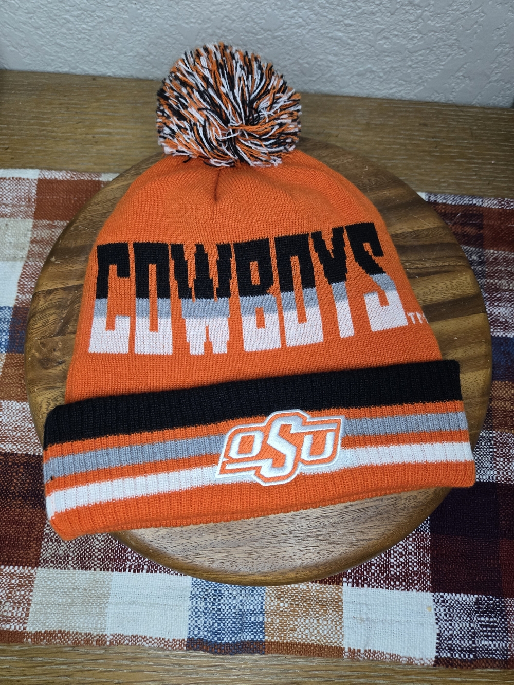 Oklahoma State OSU Cowboys Pom Beanie Knit Hat Orange Black Captivating